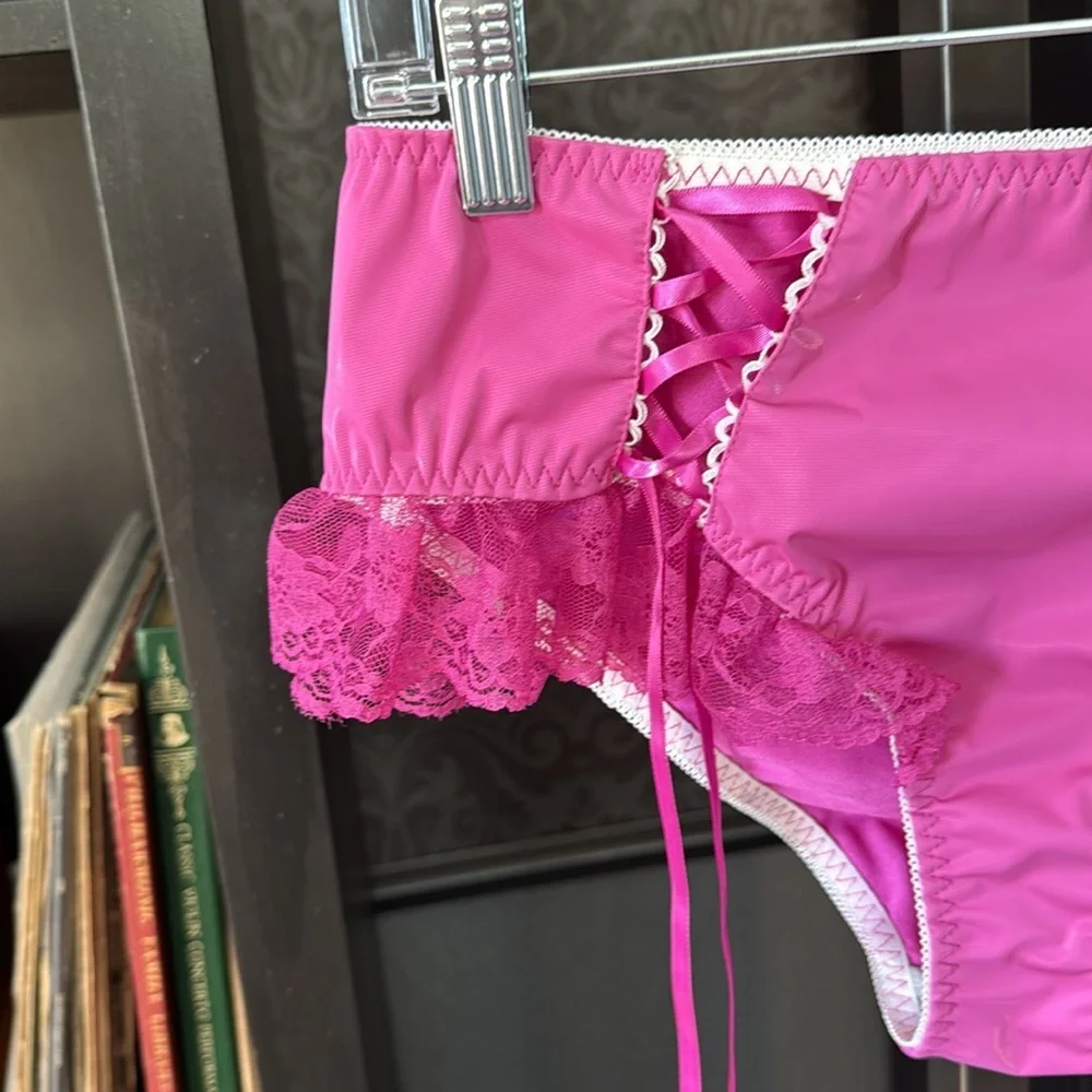 Pink Lace-Up High-Waisted Lingerie - Picture 5 of 12